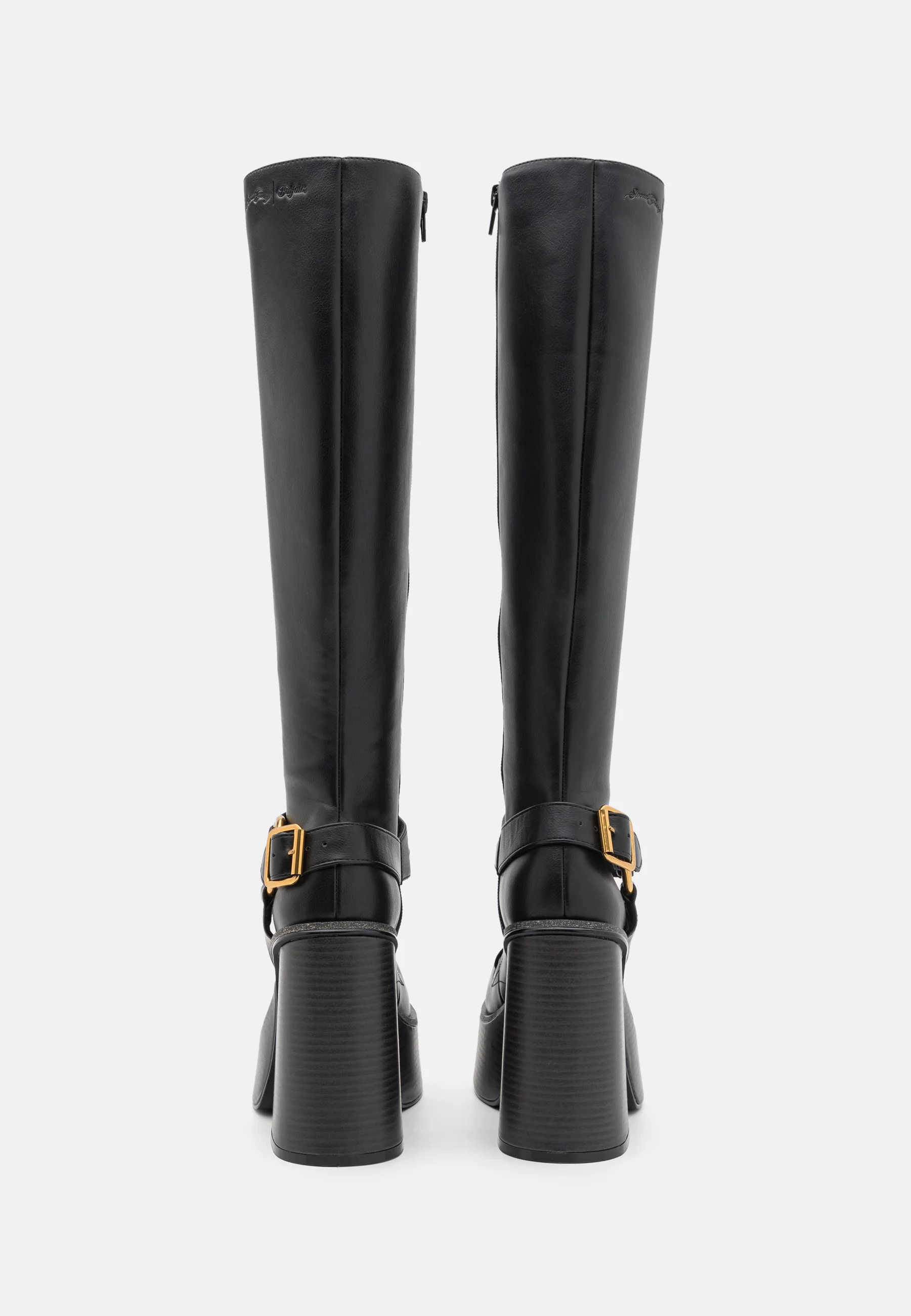 Lace Up Black Buckle Boots