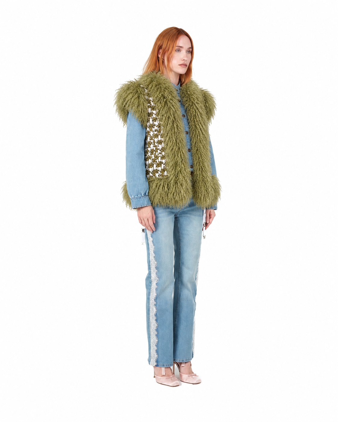 Mongolian Trim Wool Gilet- Avocado, image 4 of 6
