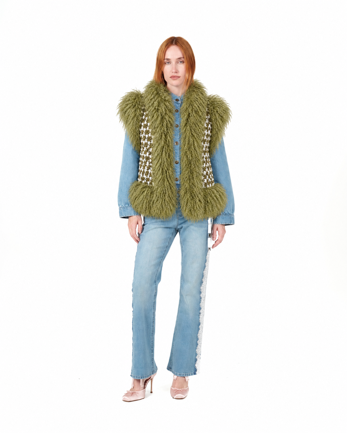 Mongolian Trim Wool Gilet- Avocado, image 5 of 6