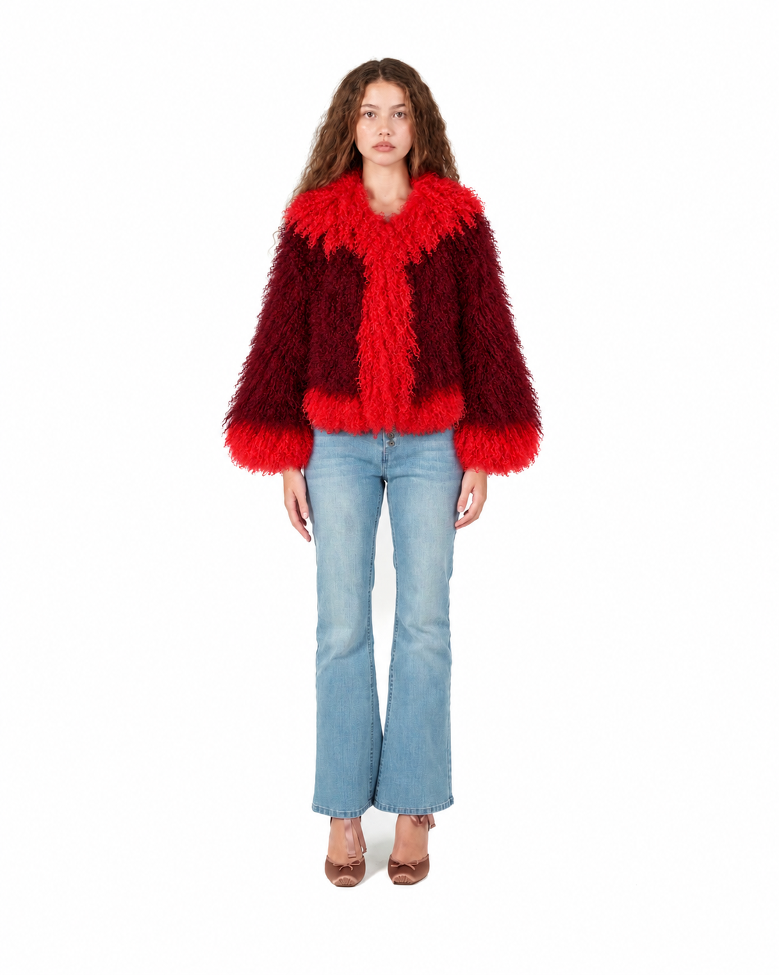 Two Tone Mongolian Fur Coat, image 4 of 6