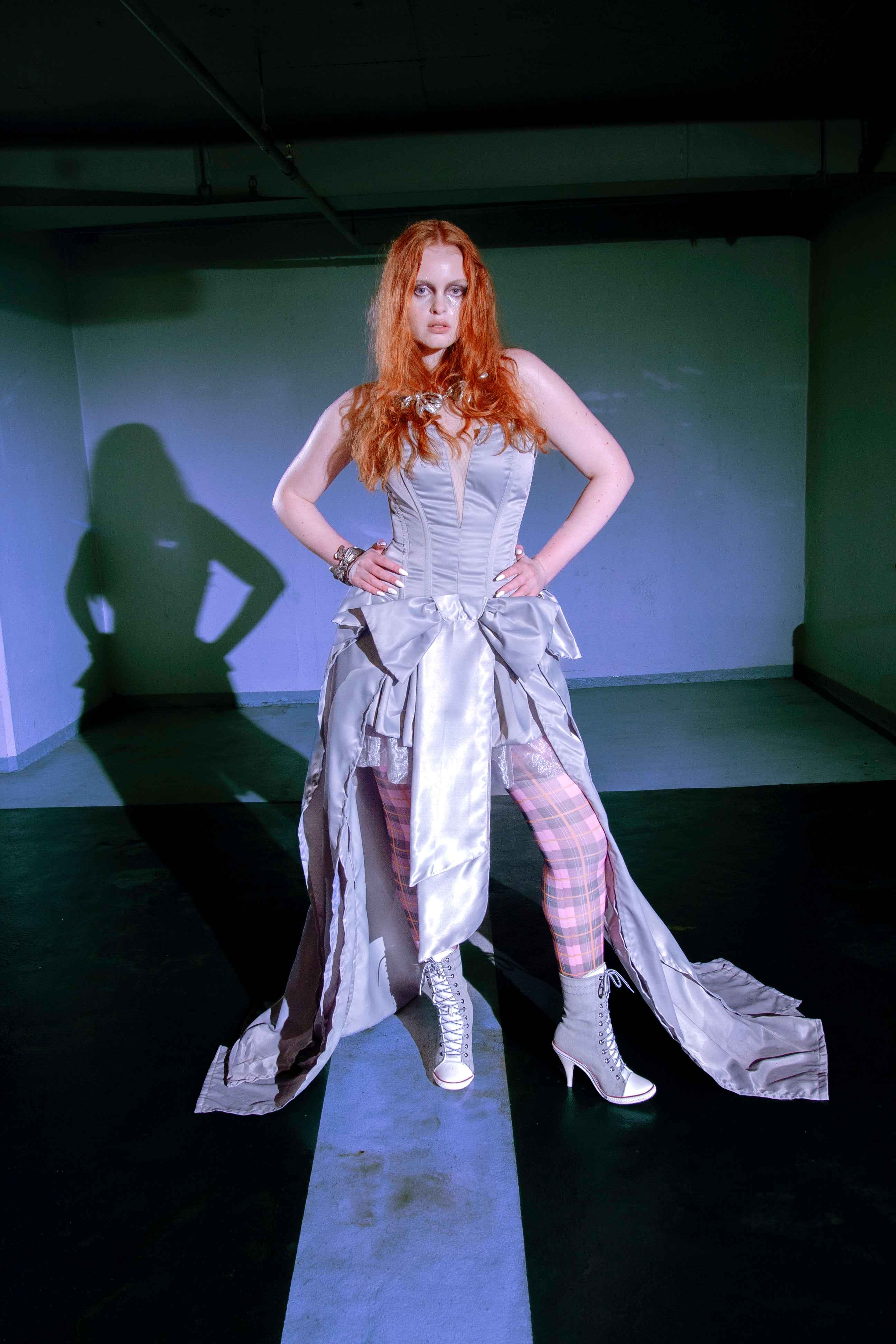 Taffeta Corset Bow front Asymmetric Dress