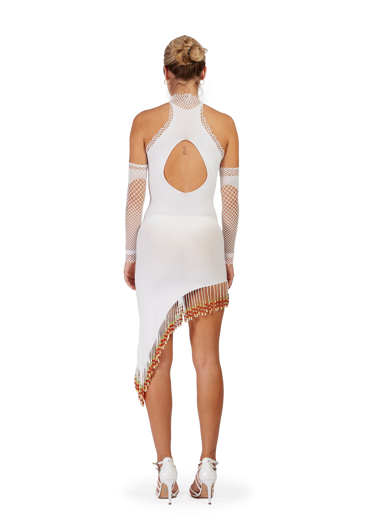 Hand-Beaded Fish Print Dress with Gloves