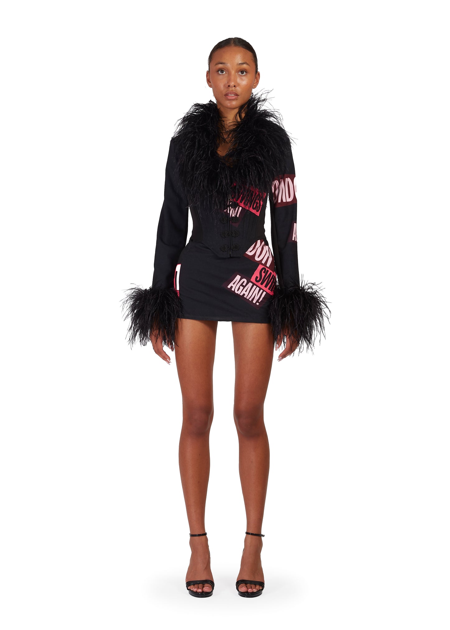Corset Jacket with Feather Trim