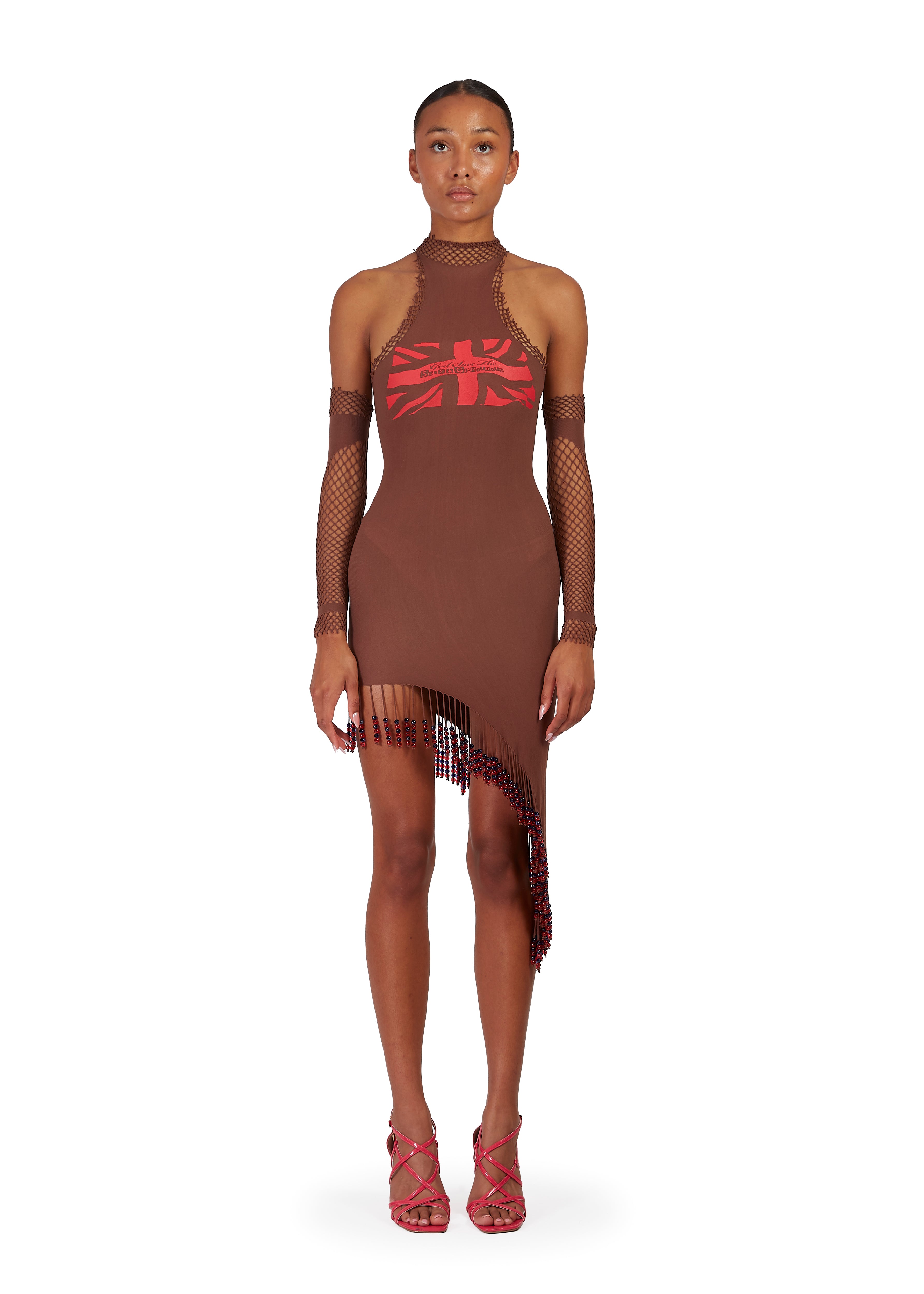 Distressed Union-Jack Beaded Dress with Gloves