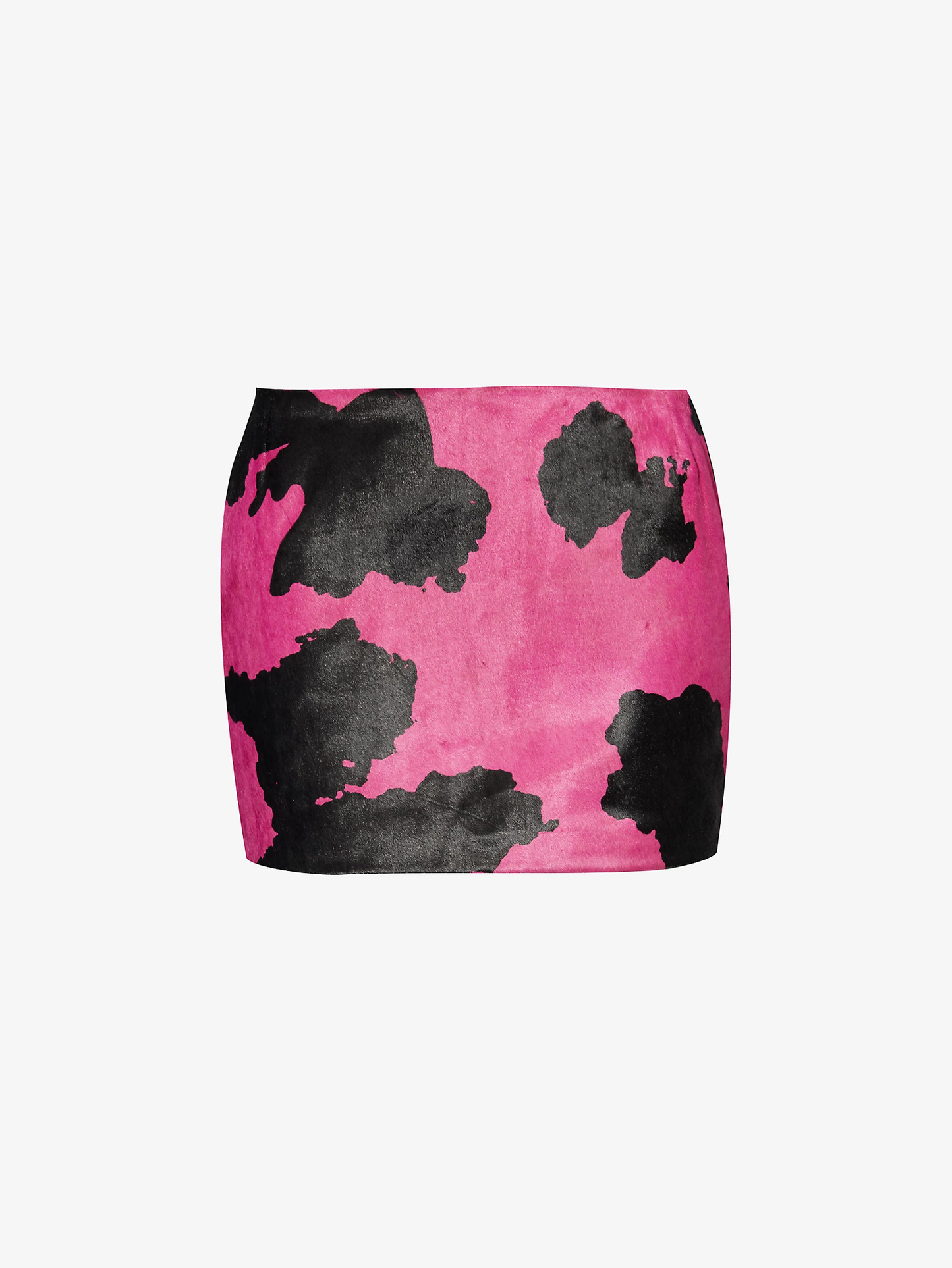 Printed cow-hide mini skirt with chunky metal zip