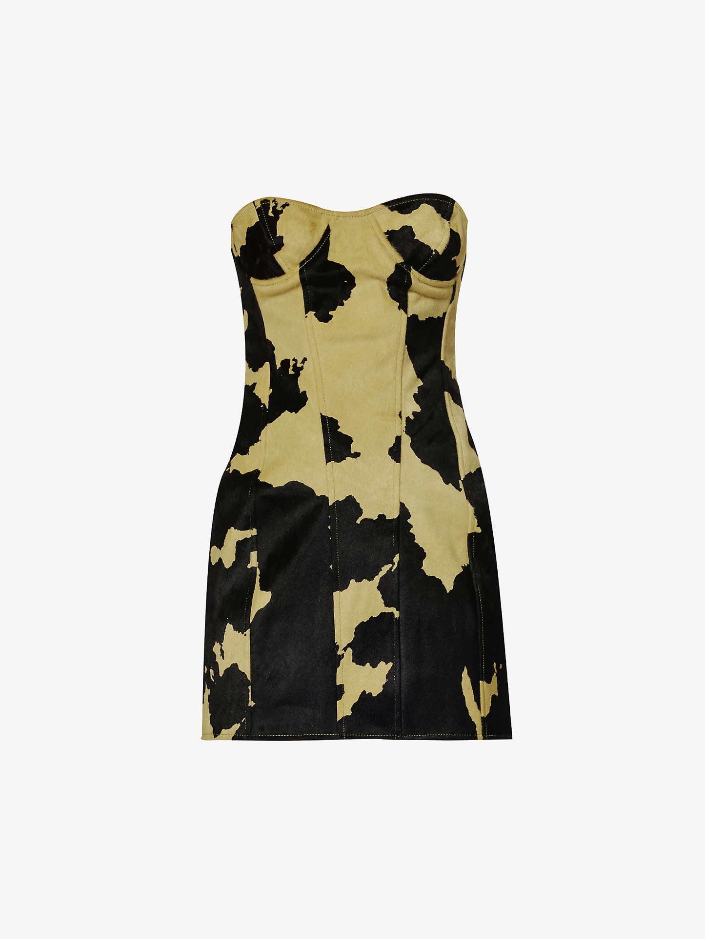Printed cow-hide bustier mini-dress