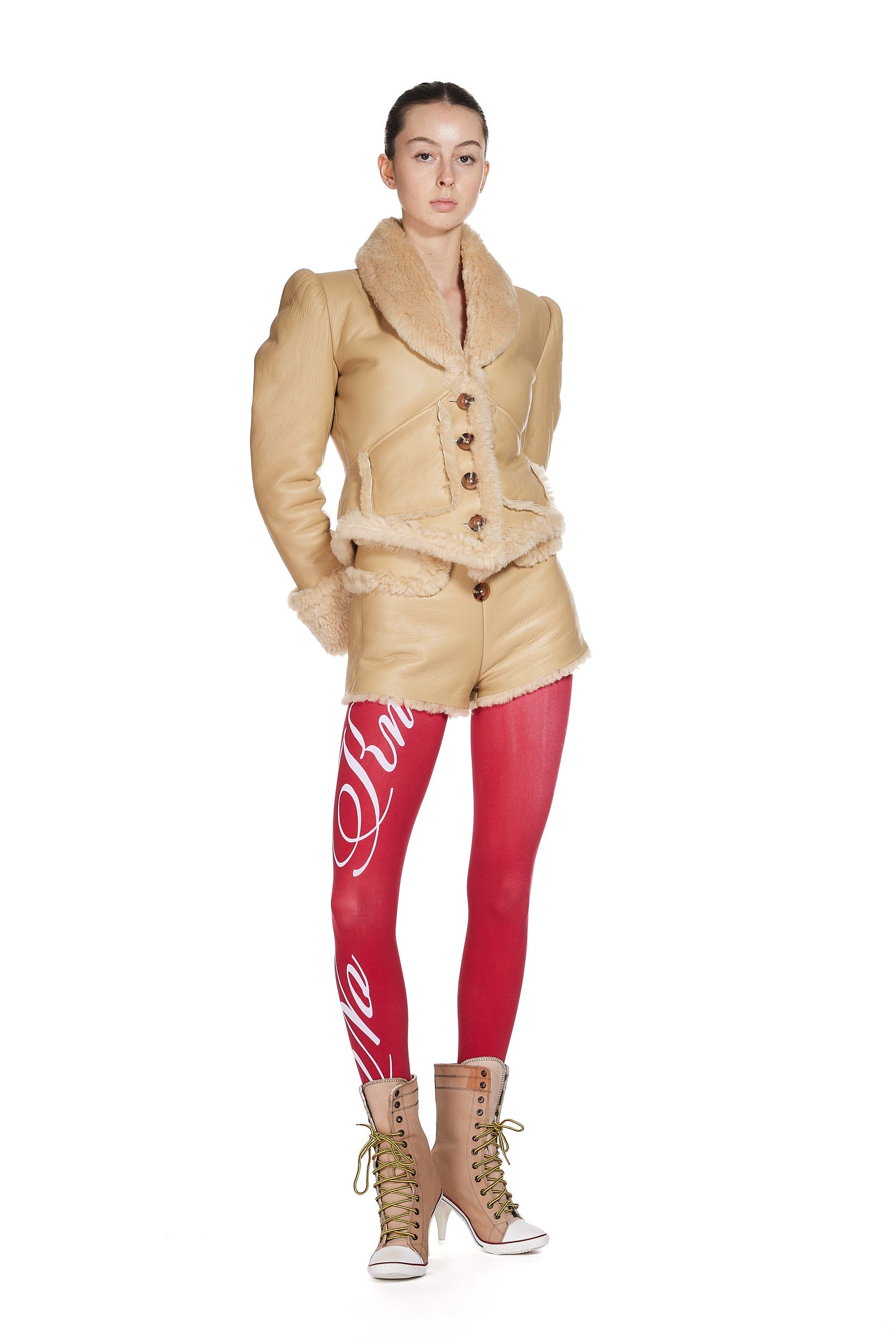 Shearling Leather Corset Jacket with Puff sleeves