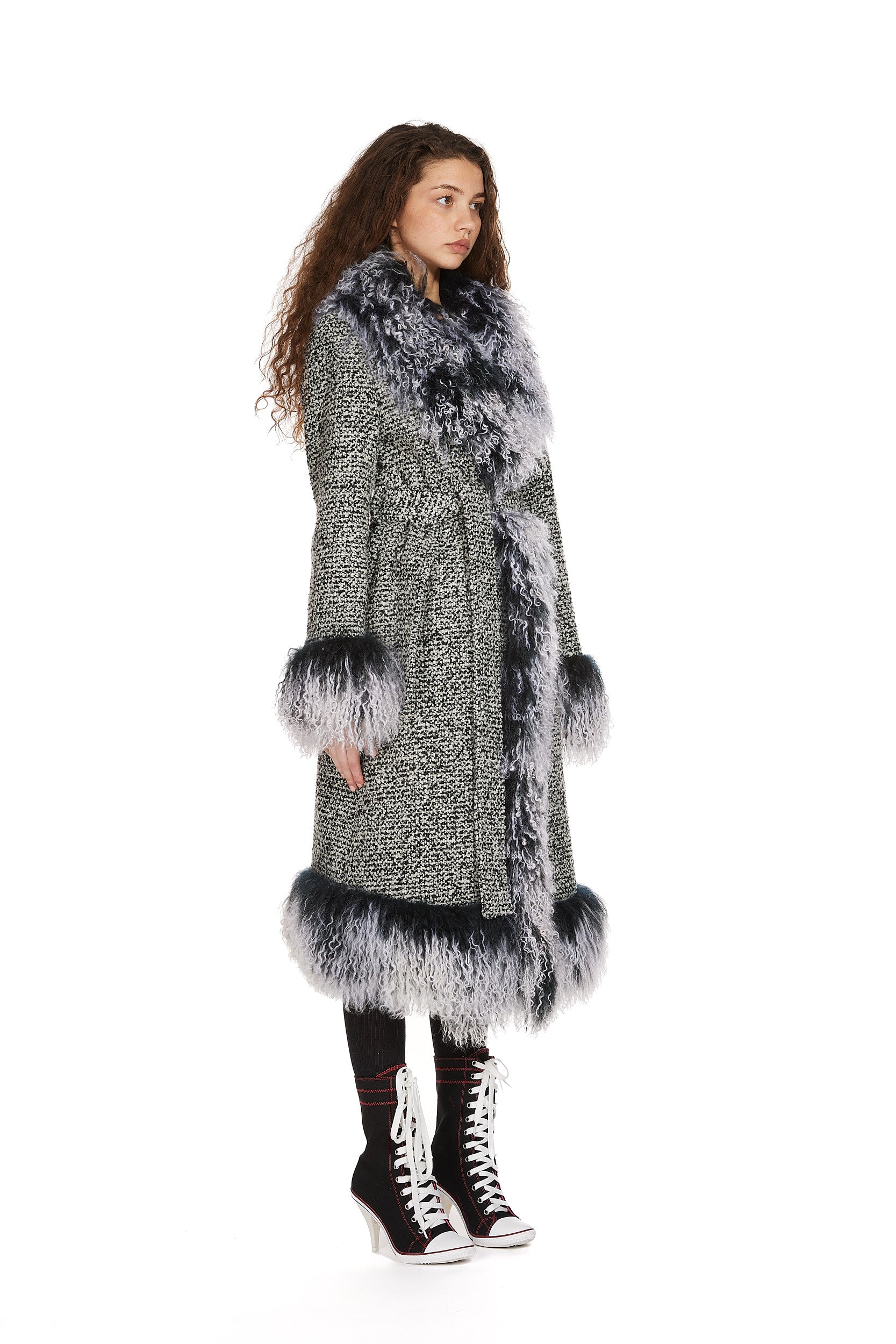 Mongolian Gradient Trim Wool Coat