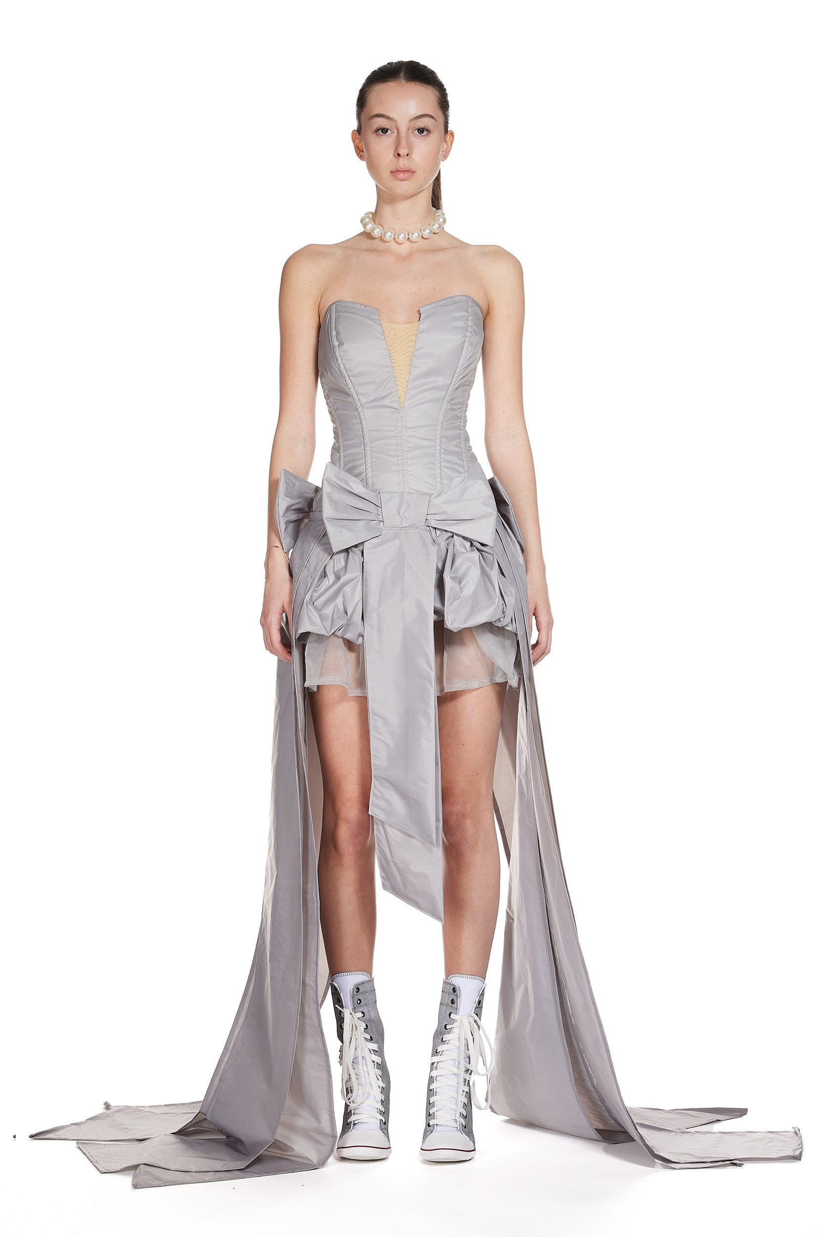 Taffeta Corset Bow front Asymmetric Dress