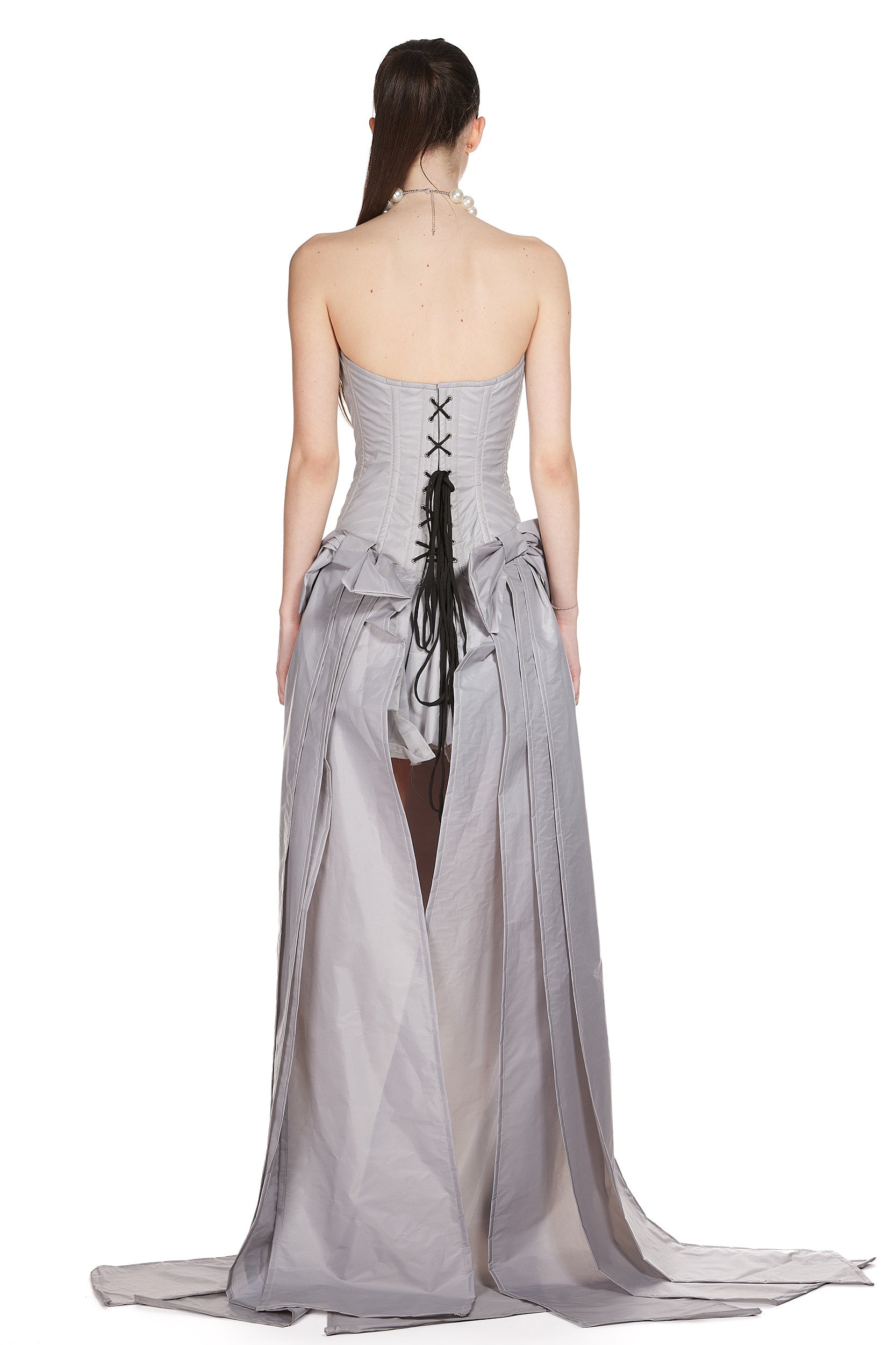 Taffeta Corset Bow front Asymmetric Dress