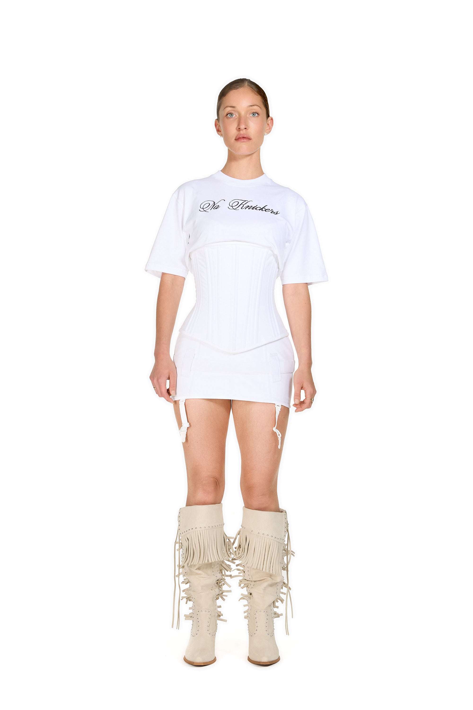 Cotton Boned Corset T-shirt in White