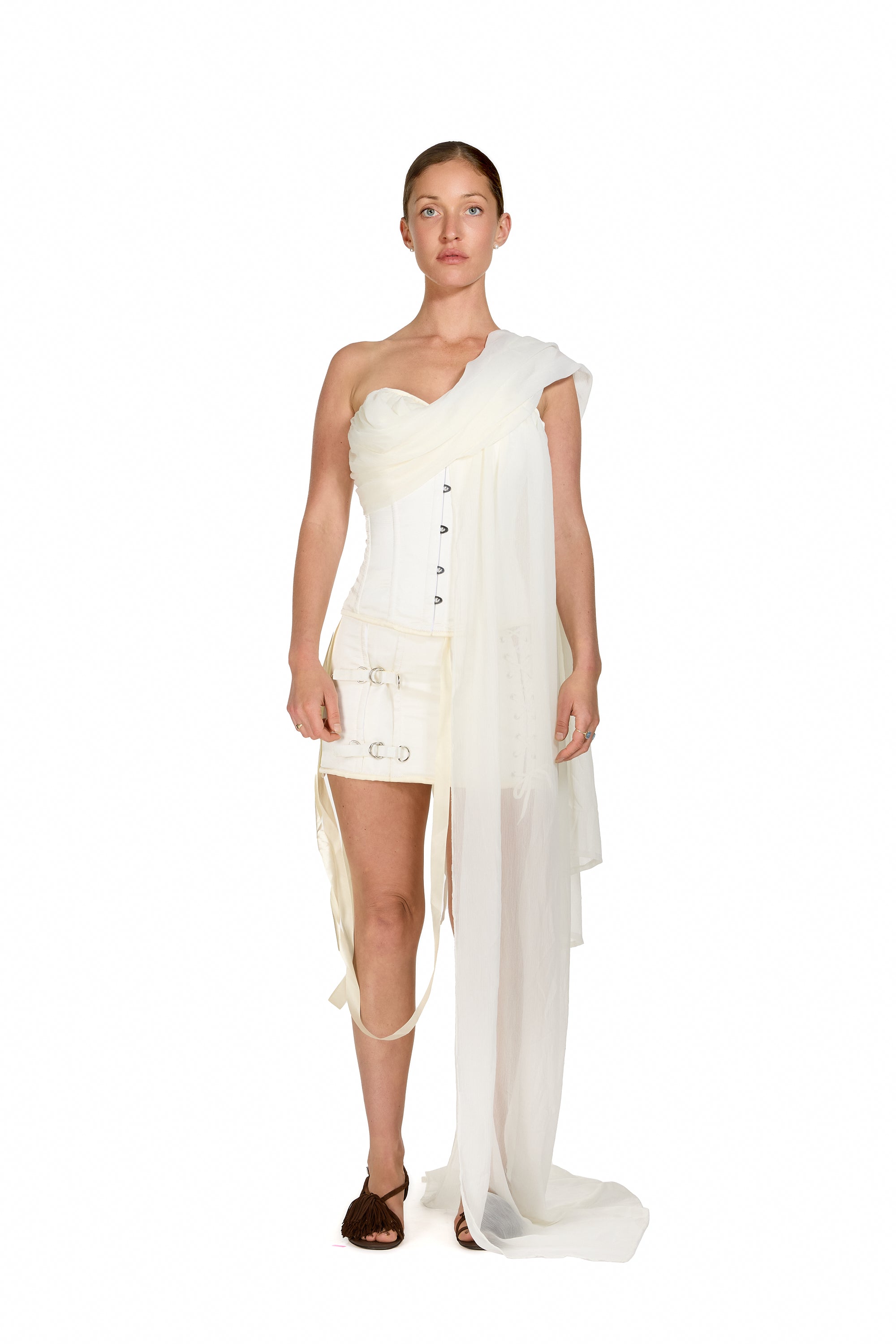 Chiffon Silk Waterfall Draped Corset Top