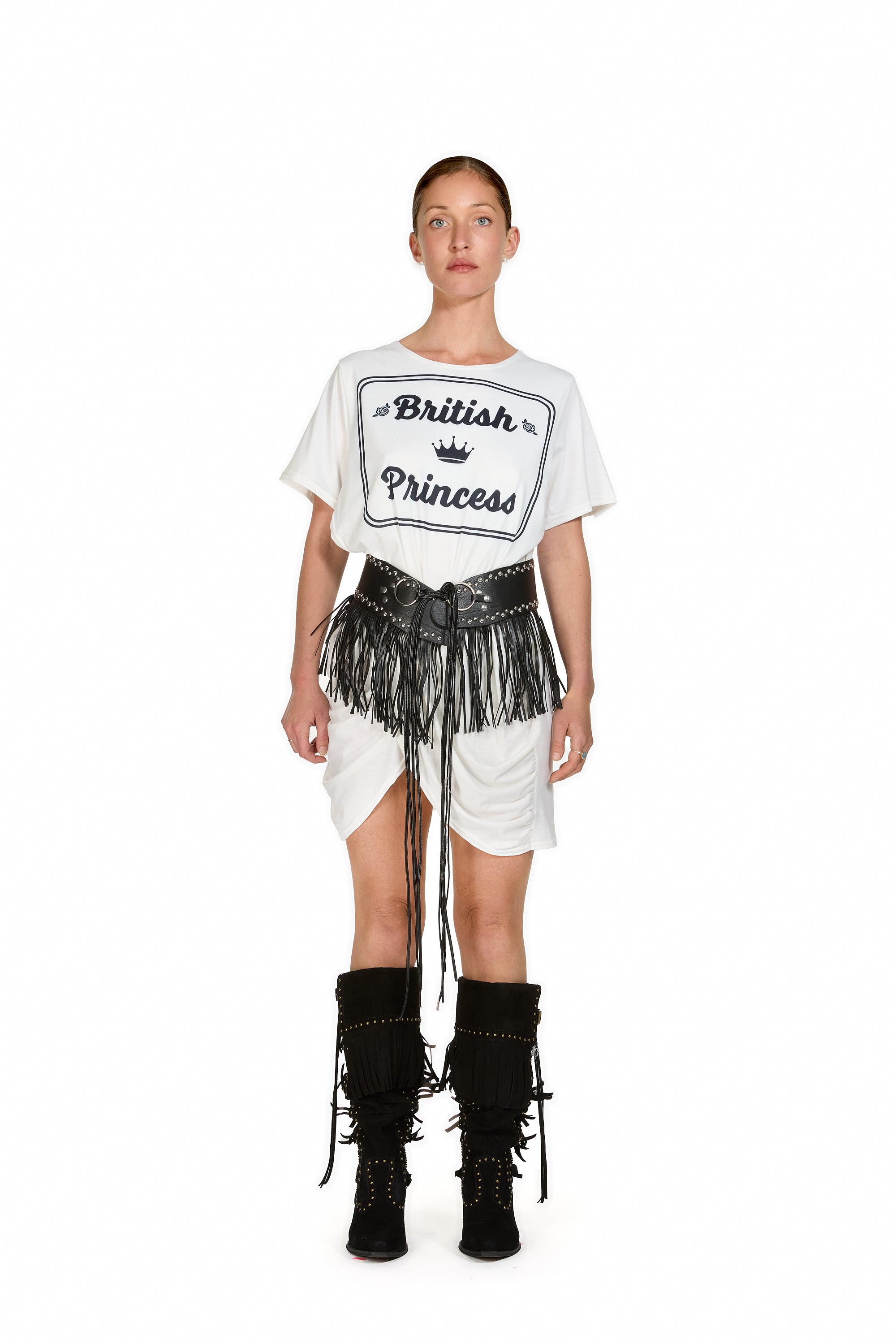 “British Princess” Graphic Draped T-shirt Dress