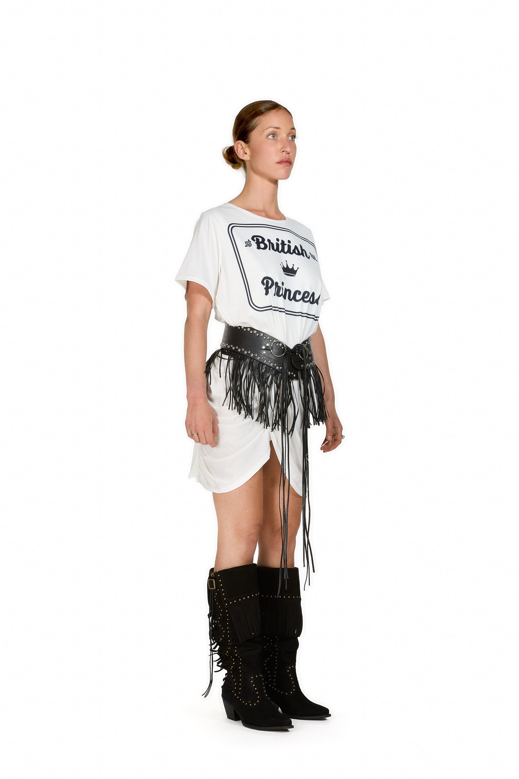 “British Princess” Graphic Draped T-shirt Dress