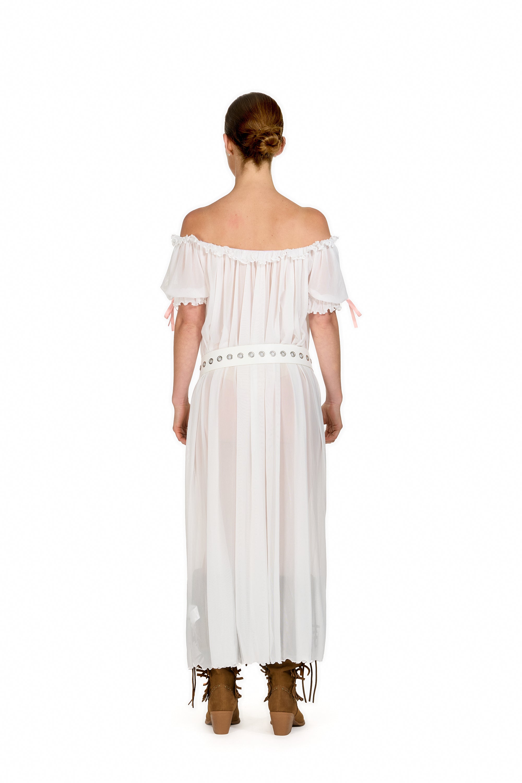 Mesh Milk-Maid Maxi Dress with Rose Trim