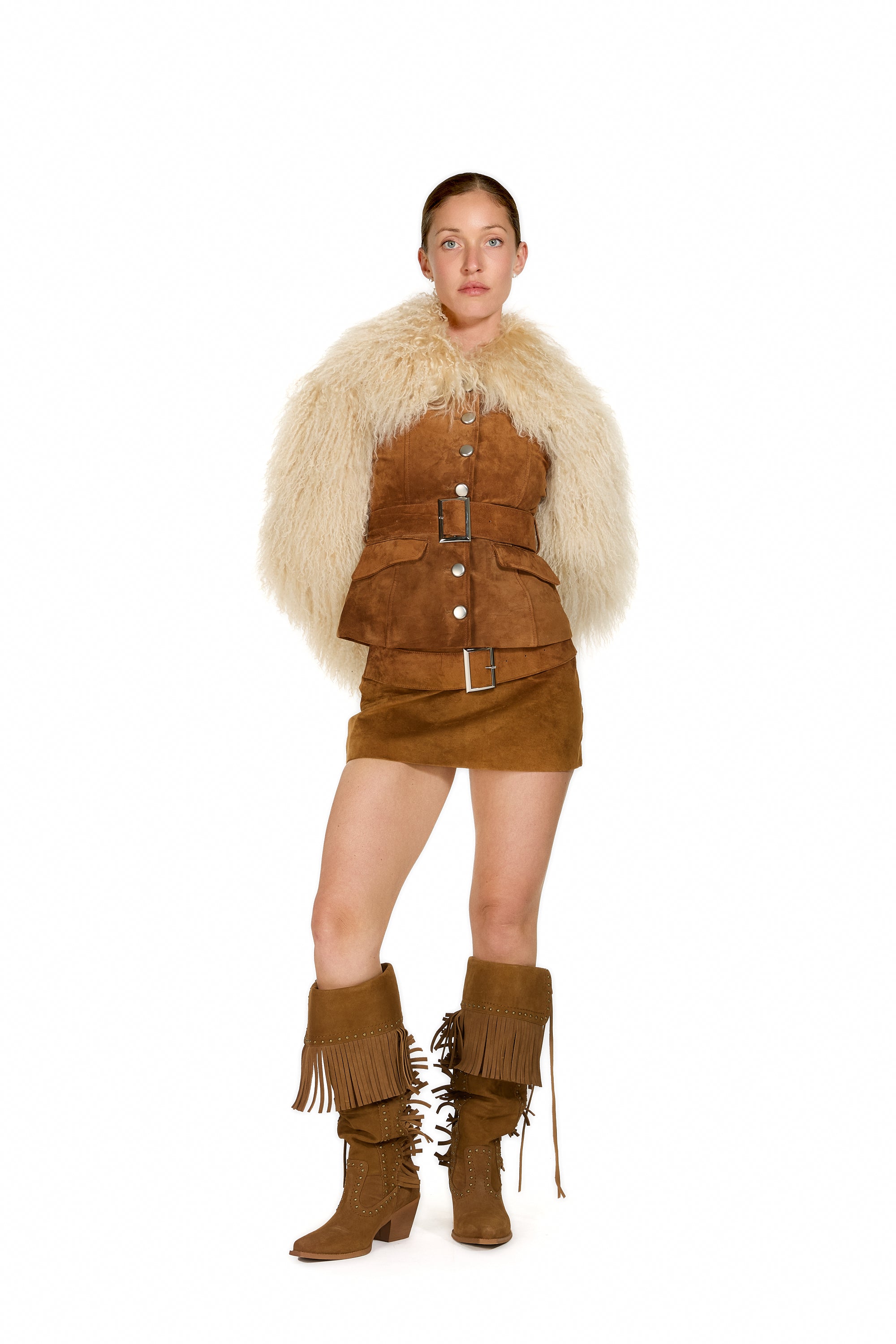 Suede Mini-Skirt in Tan with Belt