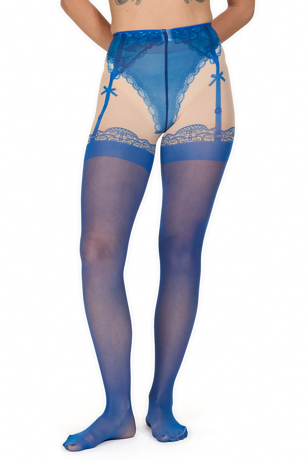 Suspender Illusion Tights- Blue
