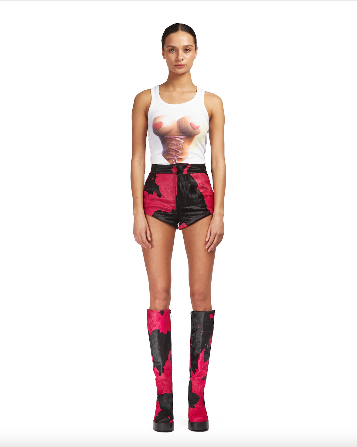 Printed corset piercing ribbed vest