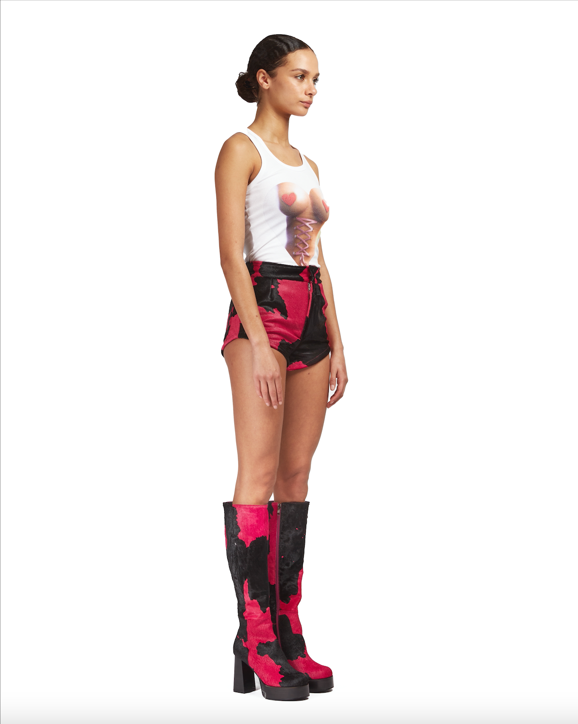 Printed corset piercing ribbed vest