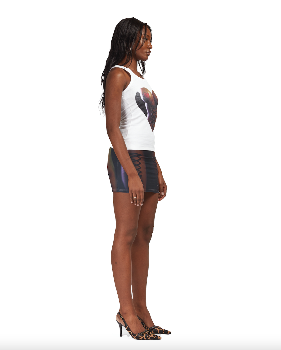 Printed corset piercing ribbed vest
