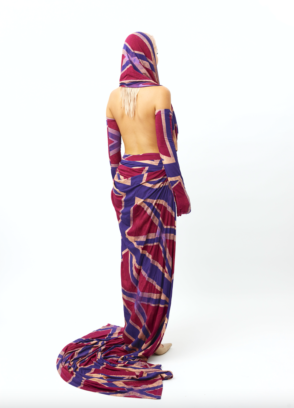 Distressed Union-Jack Hood Drape Dress