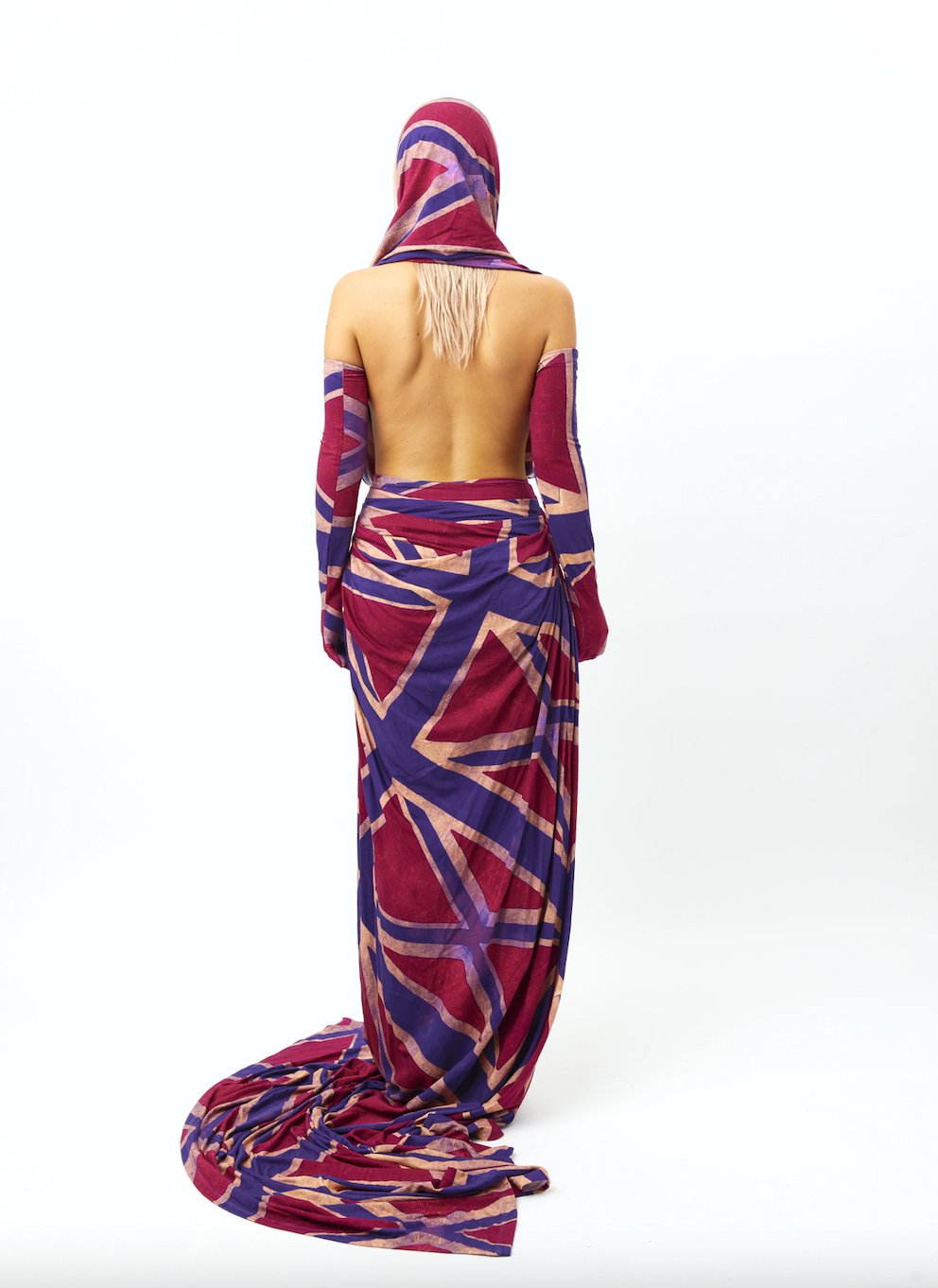 Distressed Union-Jack Hood Drape Dress