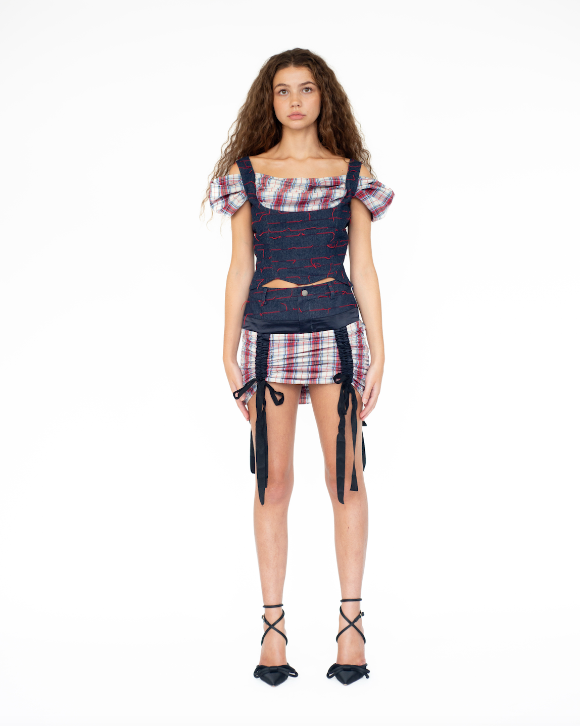 Tartan Cropped Milkmaid Top