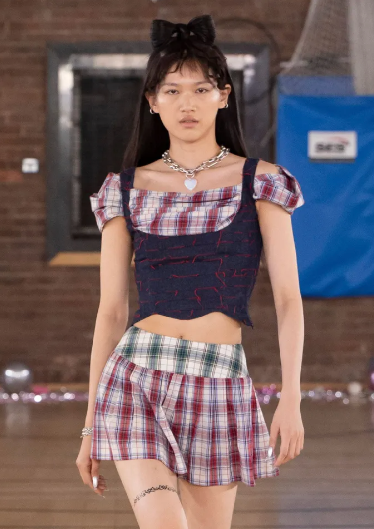 Tartan Cropped Milkmaid Top