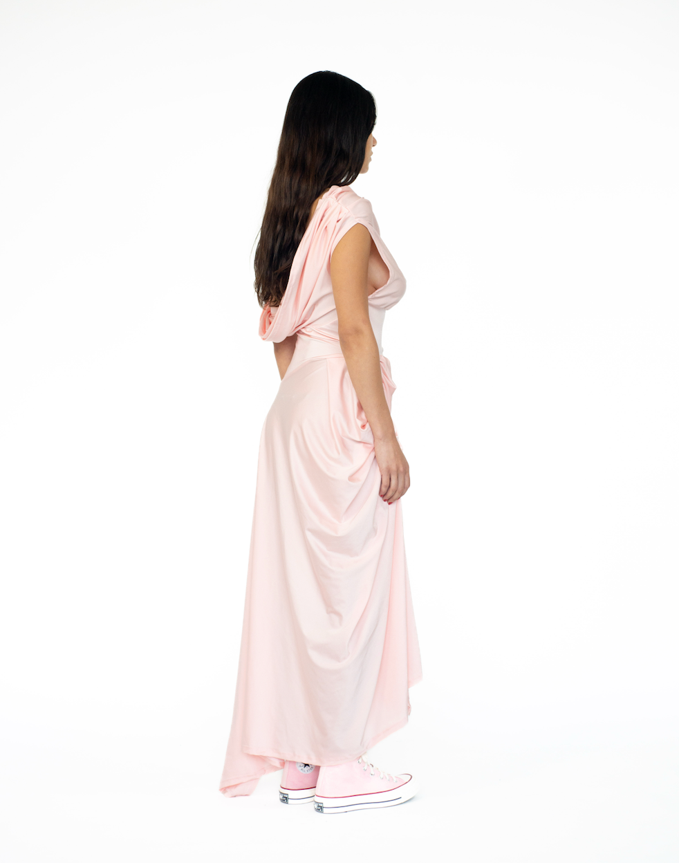 Sheen Lycra Draped Asymmetrical Dress