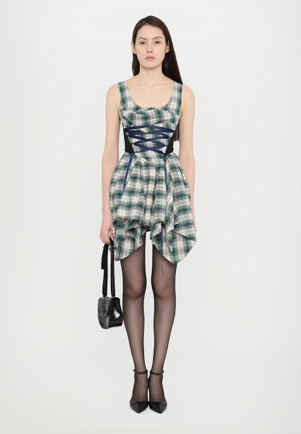 Draped Plaid In-Built Corset Dress