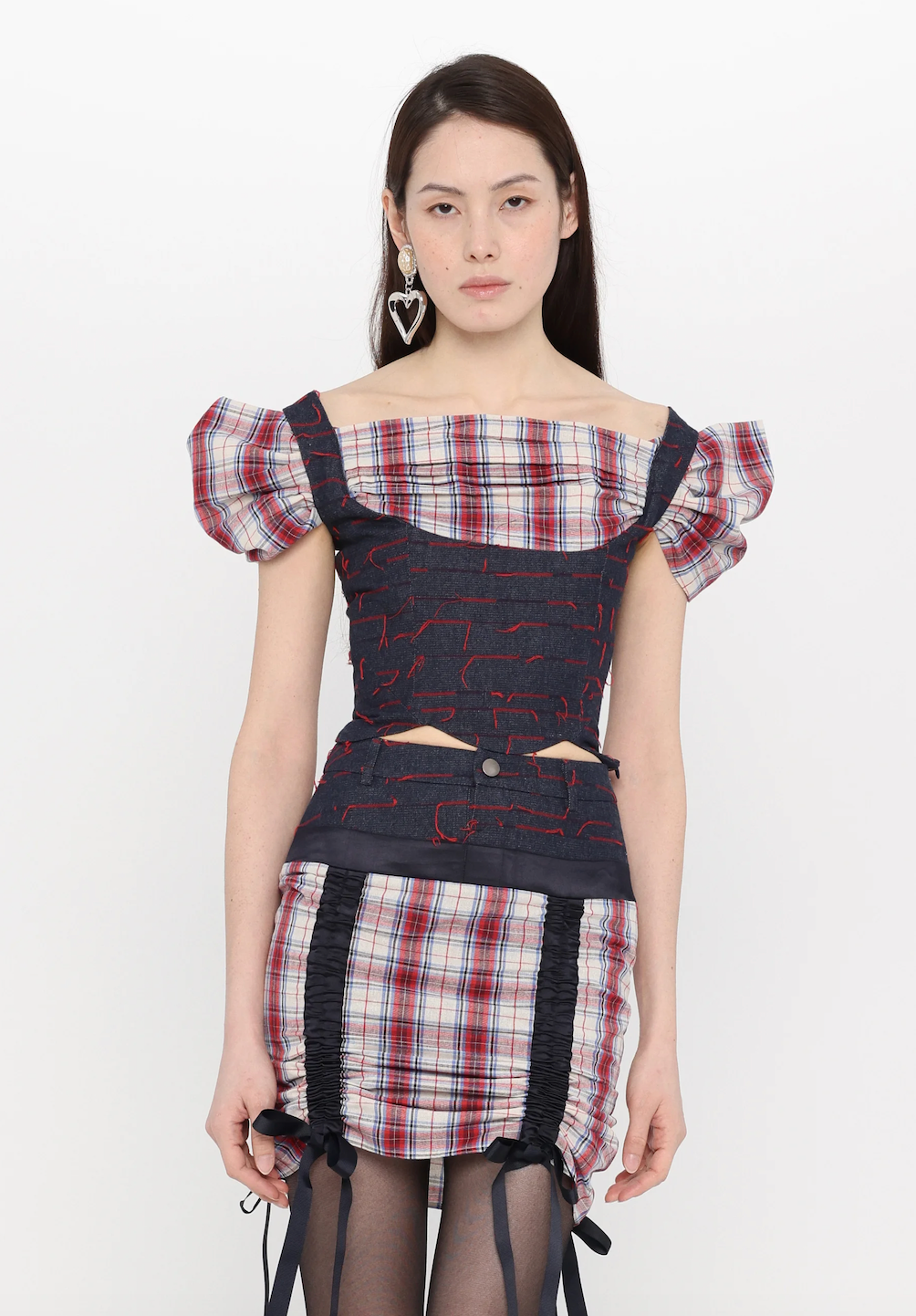 Tartan Cropped Milkmaid Top