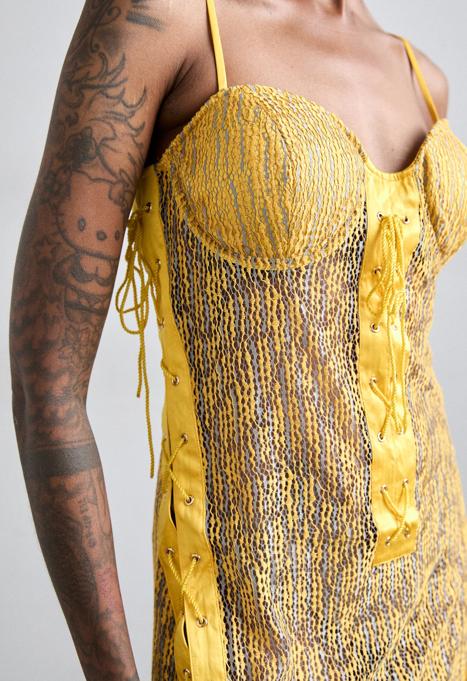 Lace Cord-Up Eyelet Dress