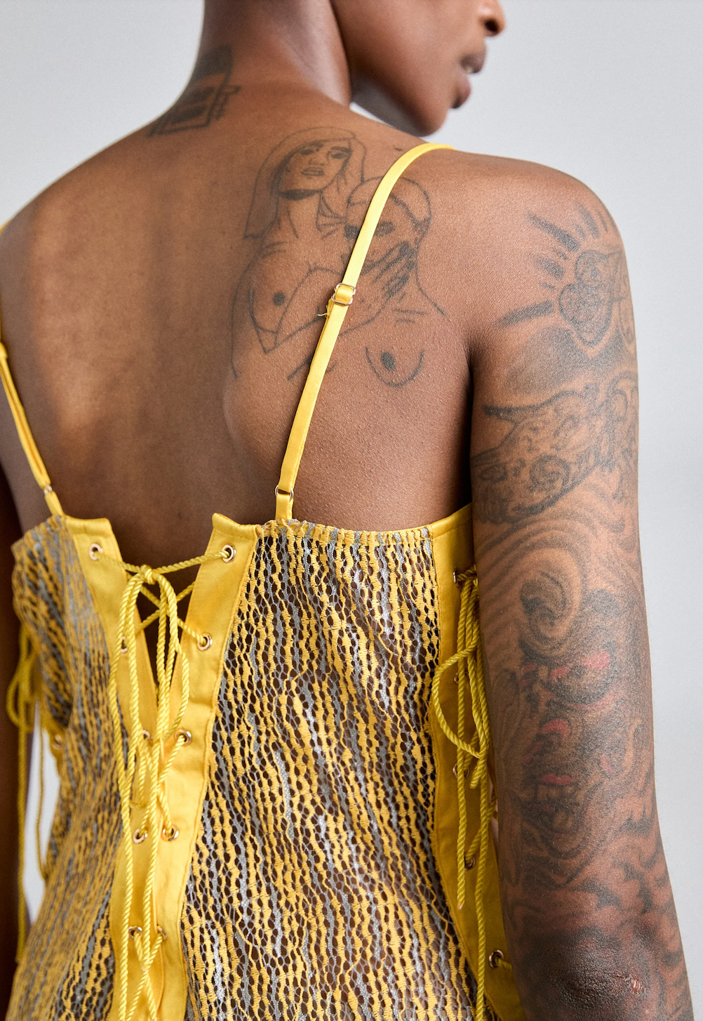 Lace Cord-Up Eyelet Dress