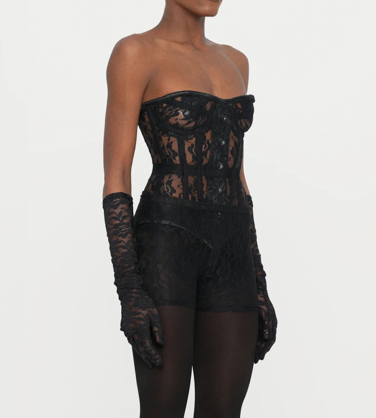 Black Rose Lace Corset with Gloves