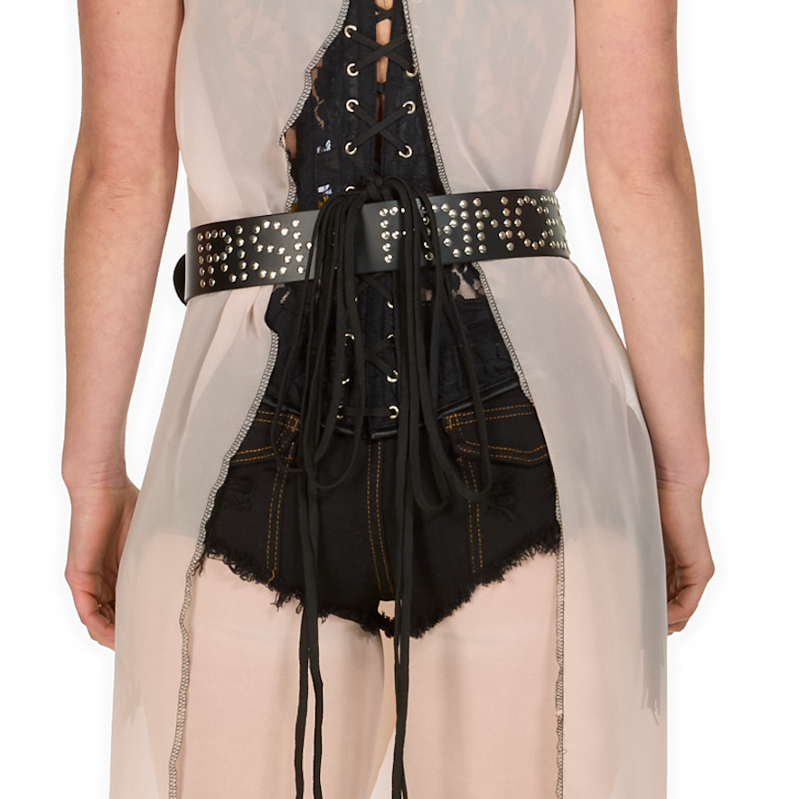 Word Studded Leather Belt