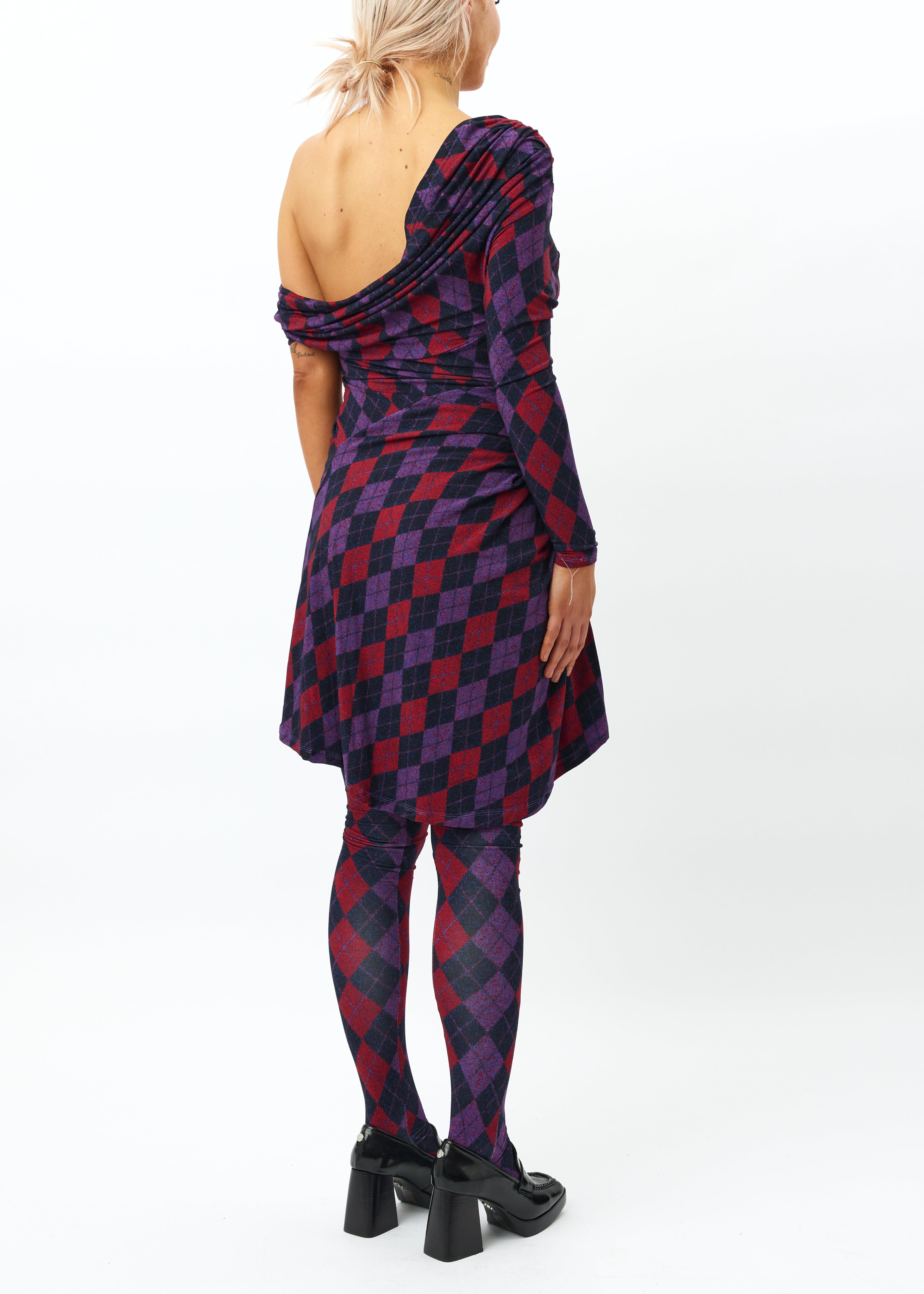 Argyle Draped Asymmetric Dress