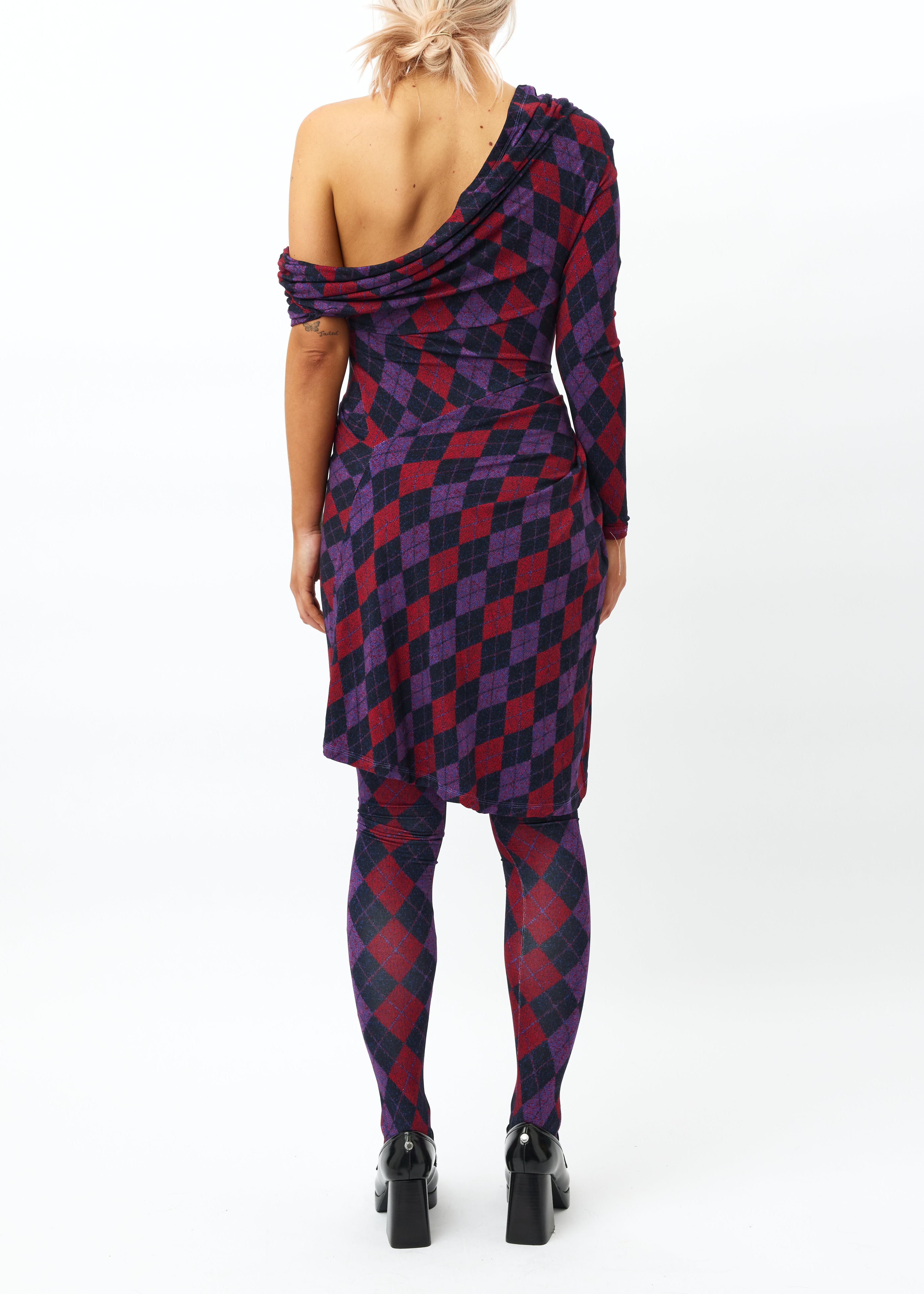 Argyle Draped Asymmetric Dress