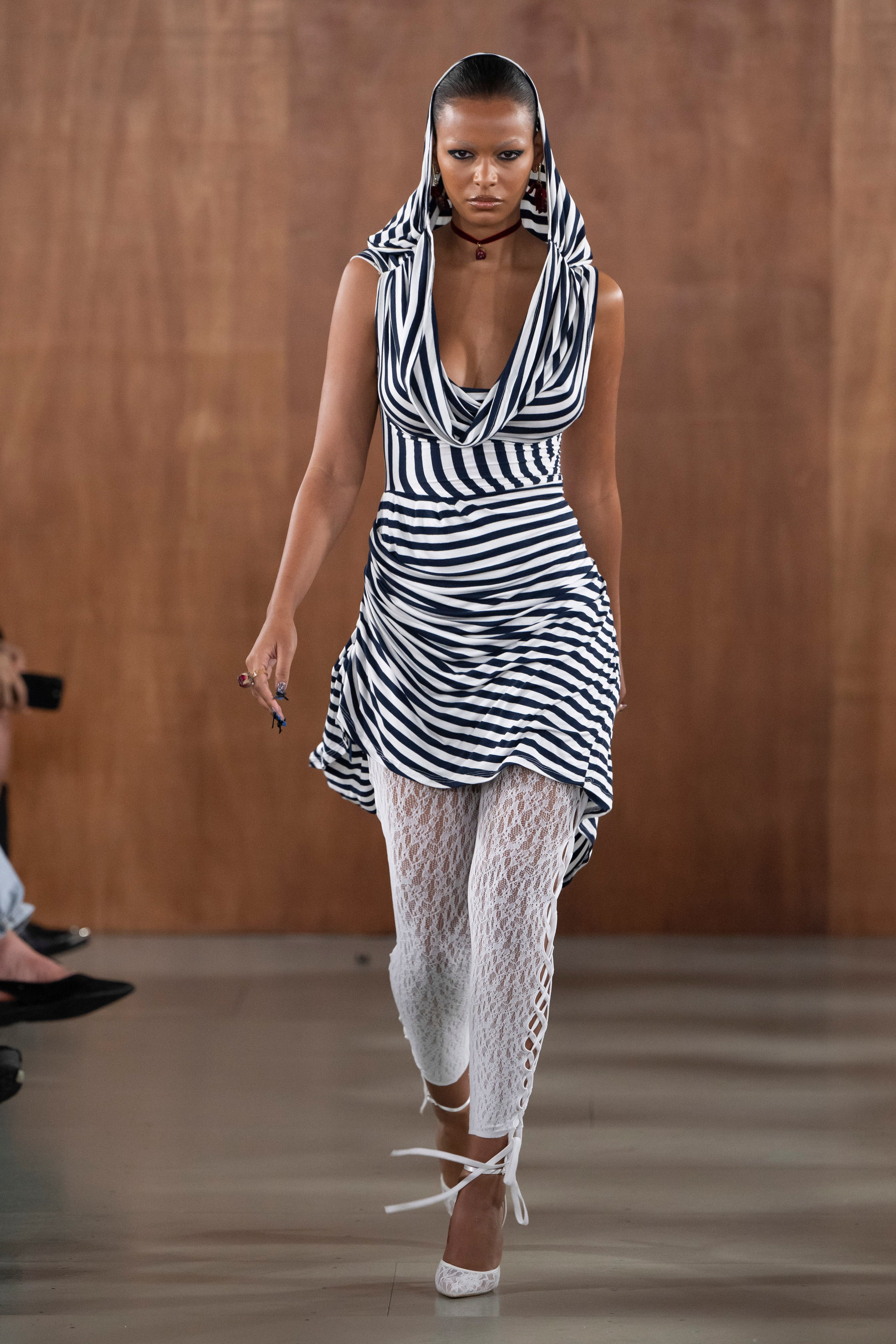 Hacienda Stripe Asymmetric Draped Dress