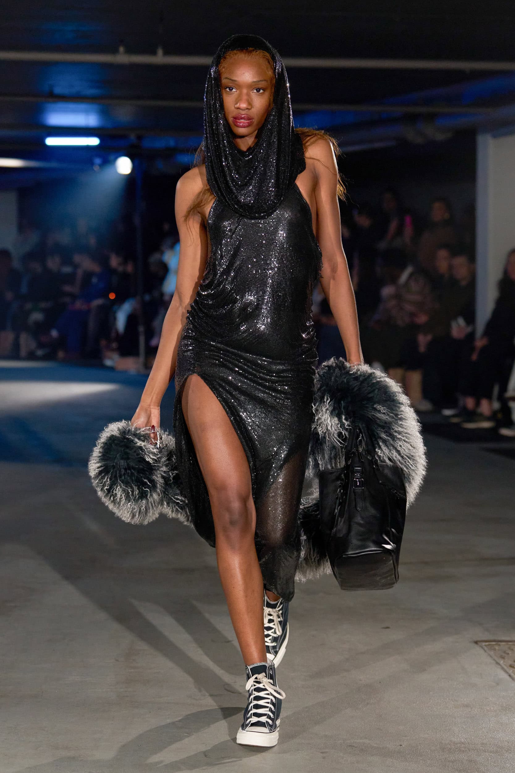 Draped Halter-Neck Chainmail Dress with Thigh high slit