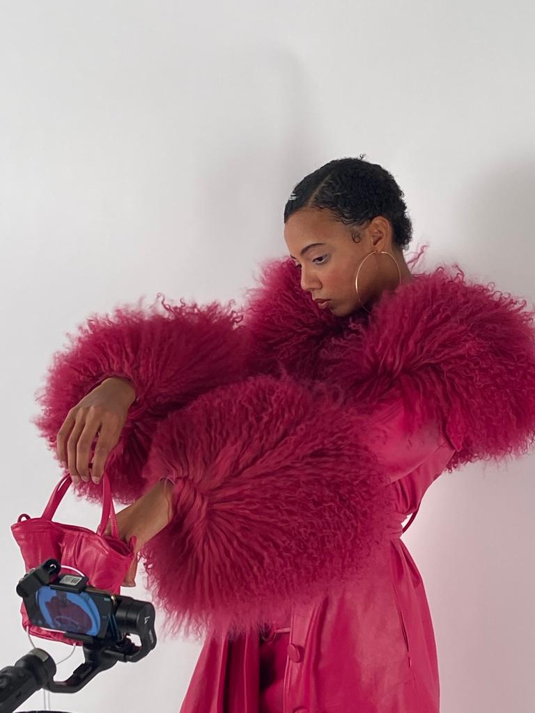 Leather Coat with Mongolian Fur Trim