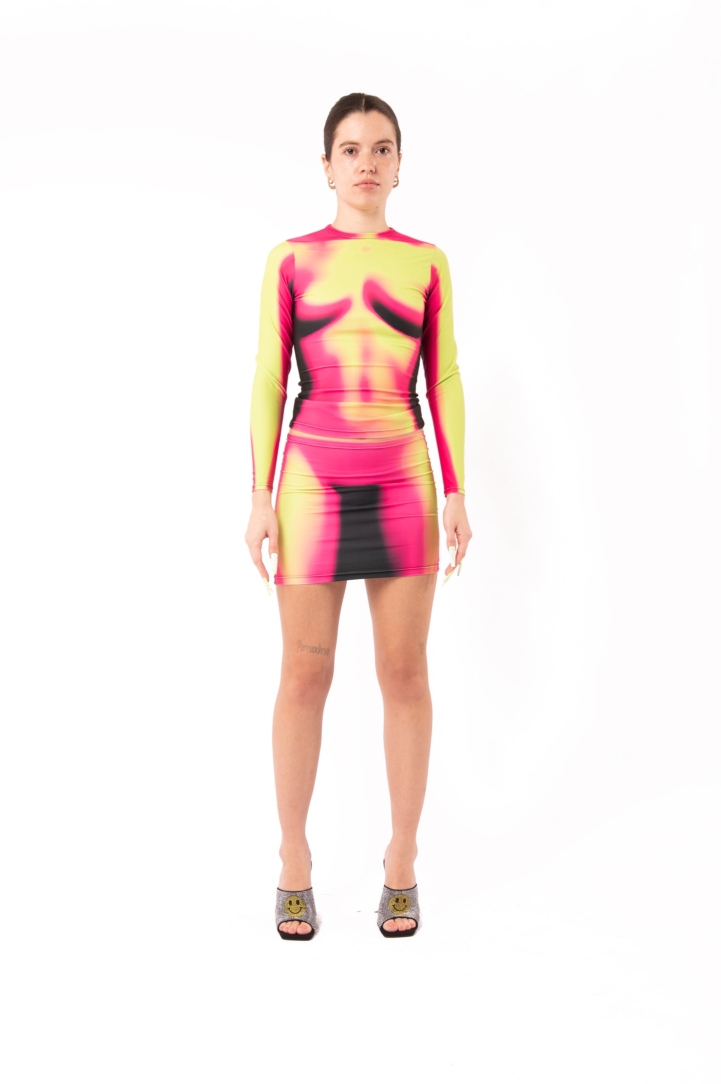 DIGITALLY PRINTED BODY SCANNING LONG SLEEVE TOP