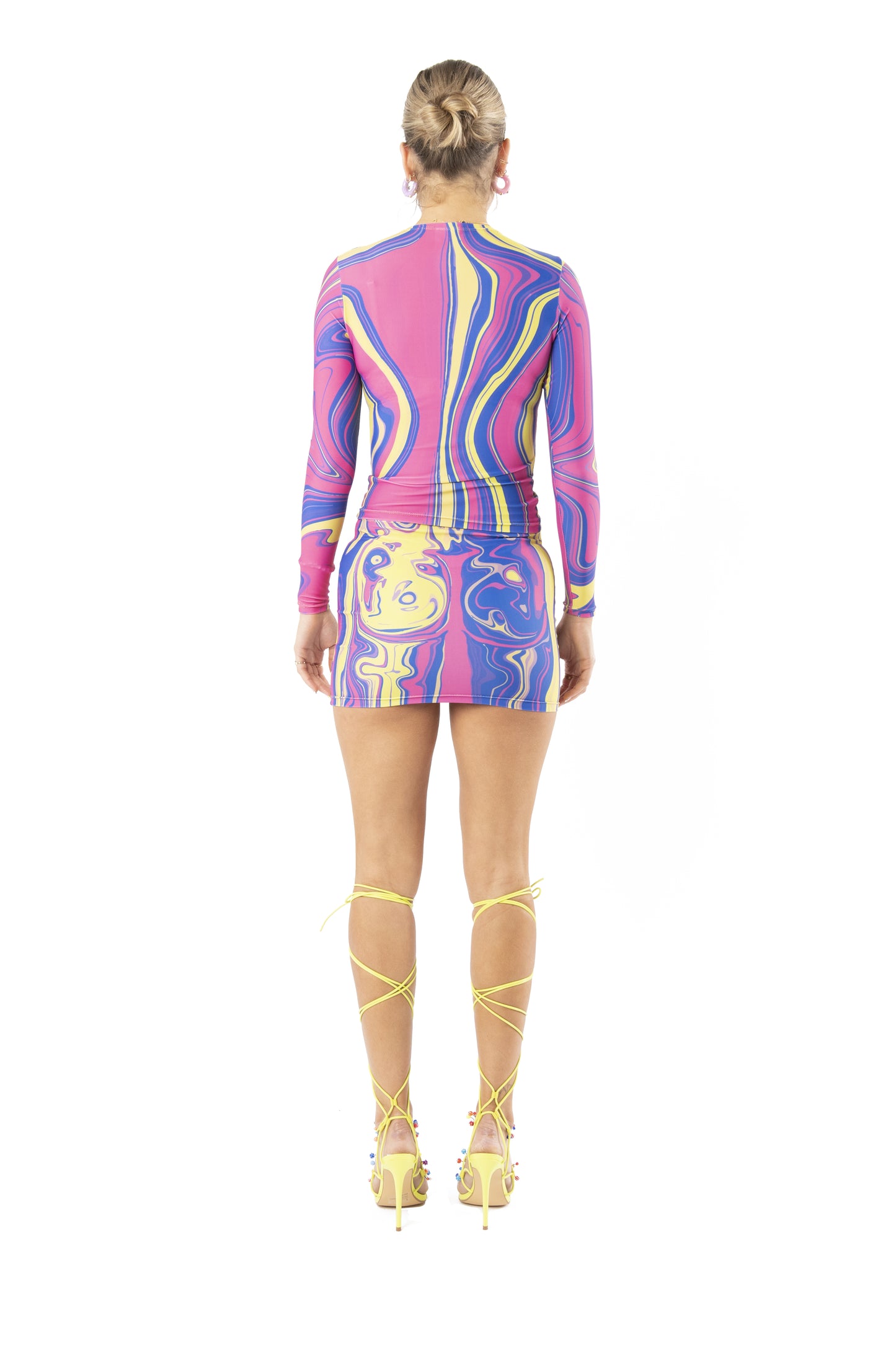 Agate Curve Enhancing Digital-Print Skirt