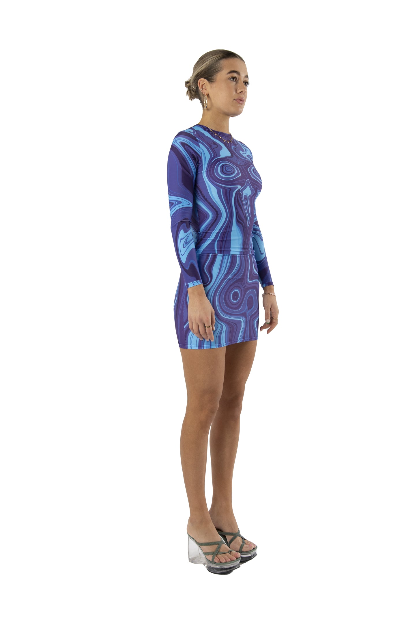 Agate Curve Enhancing Digital-Print Skirt