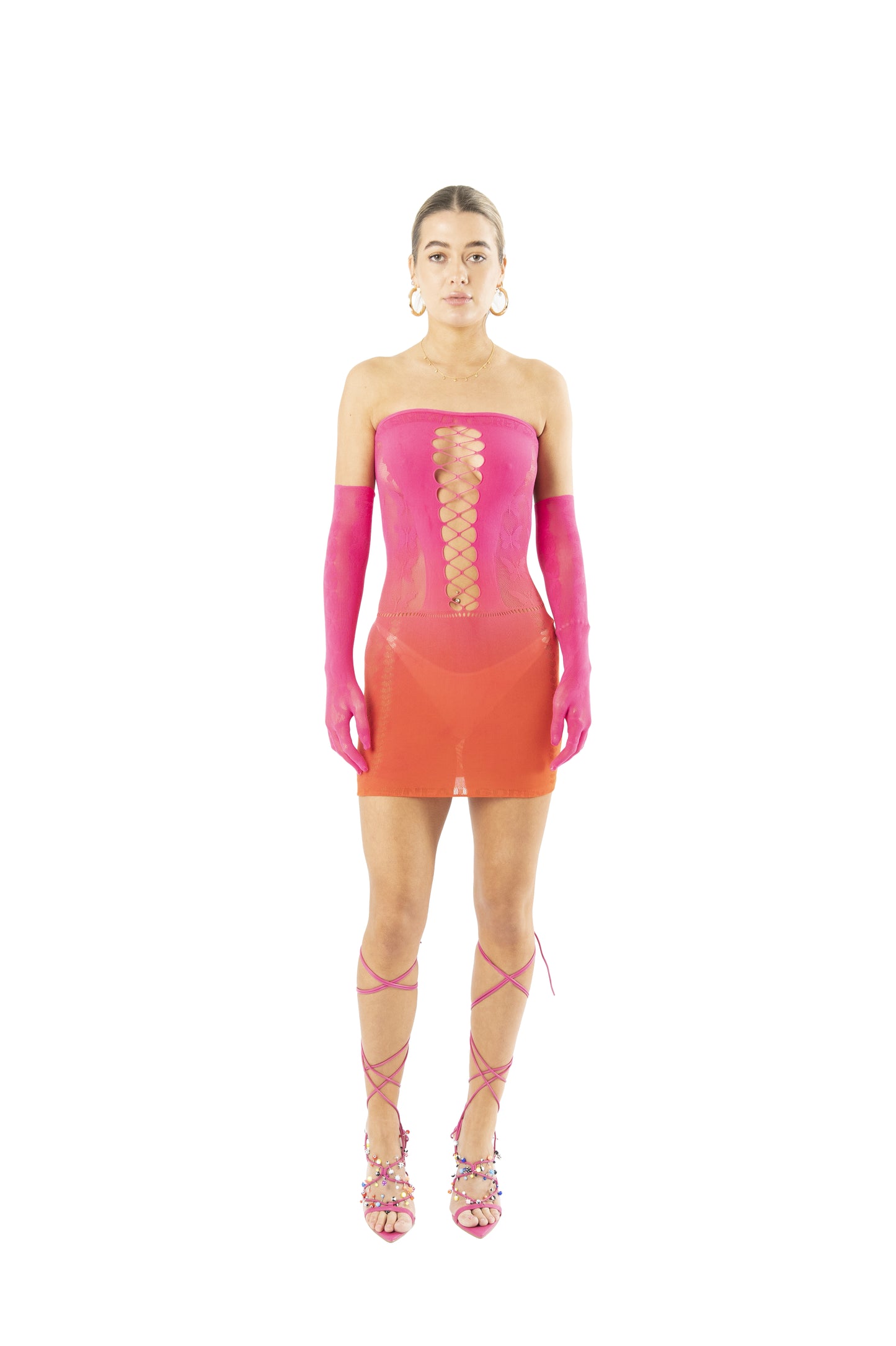 Seamless Gradient Shapewear Boob-Tube Dress with Gloves