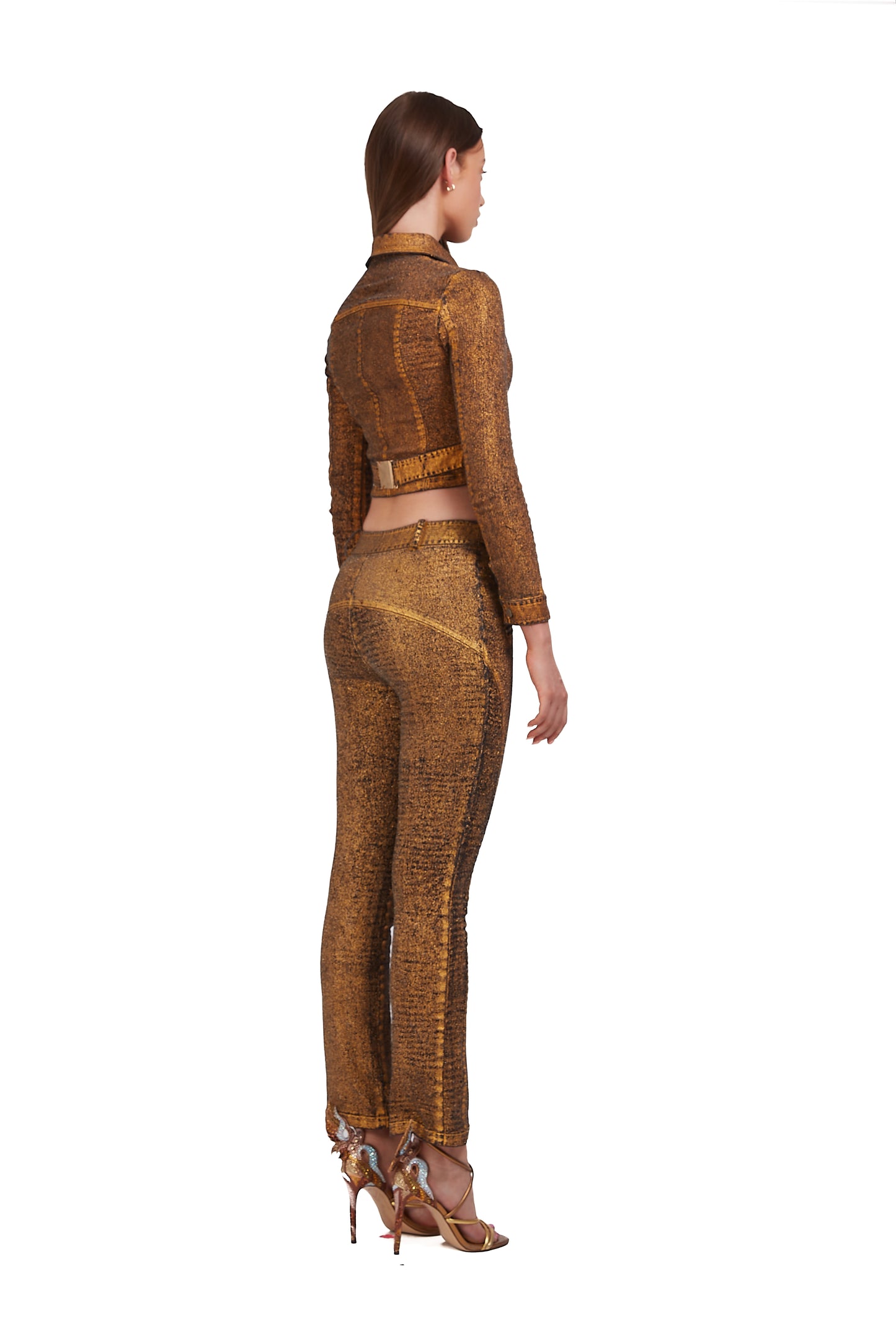 Distressed Gold Metallic Denim low-waisted jeans