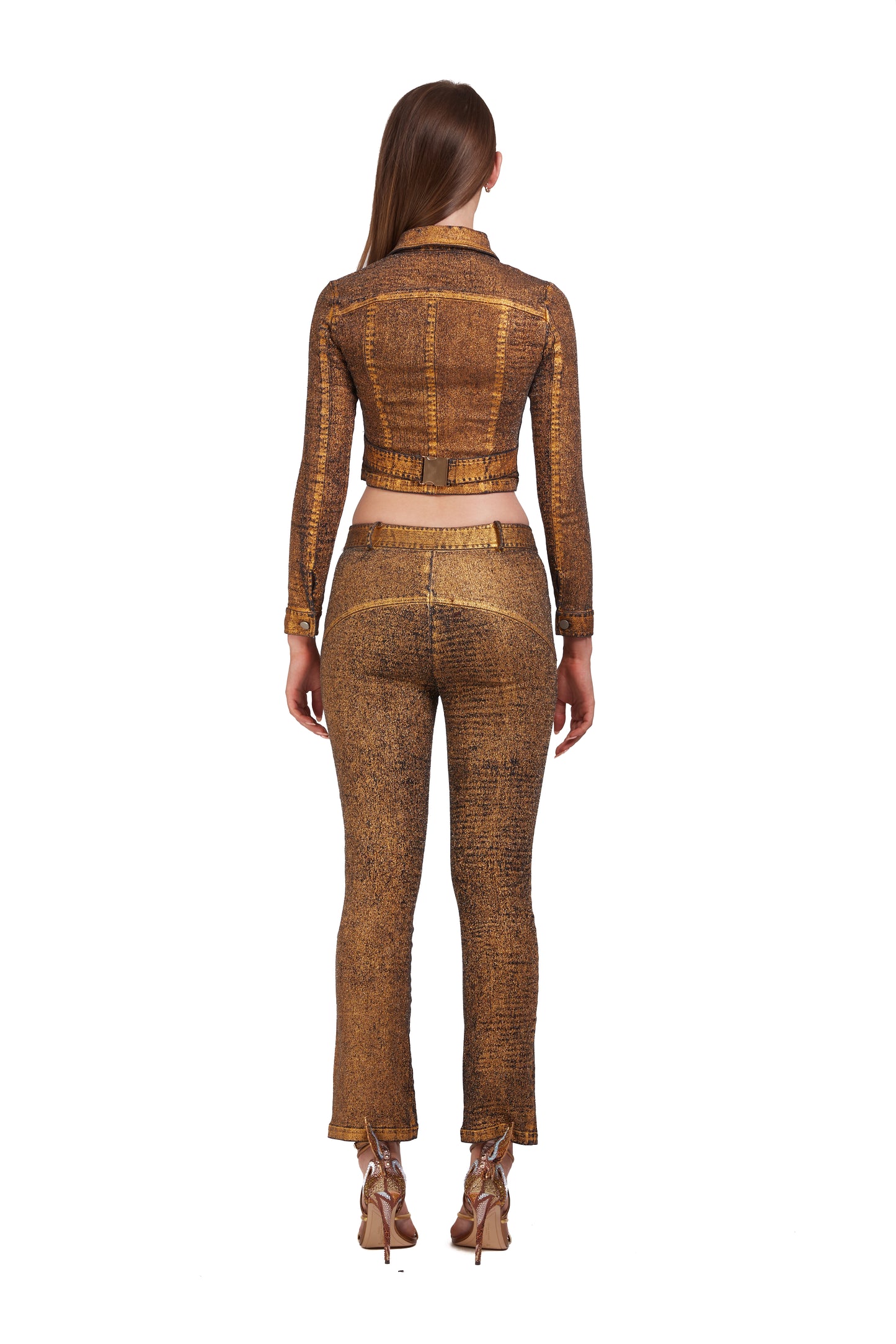 Distressed Gold Metallic Denim low-waisted jeans