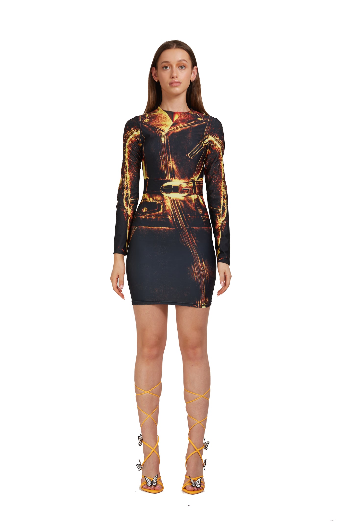 Digitally printed Biker-Look dress with SG belt