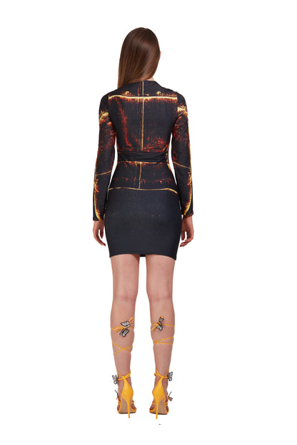Digitally printed Biker-Look dress with SG belt