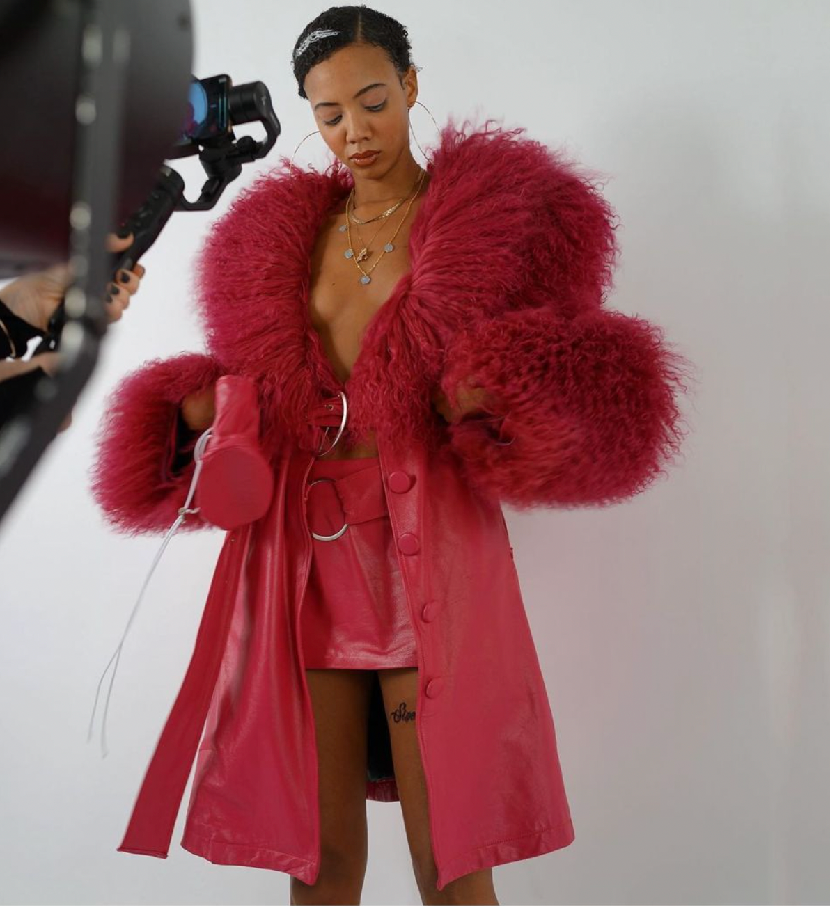 Leather Coat with Mongolian Fur Trim