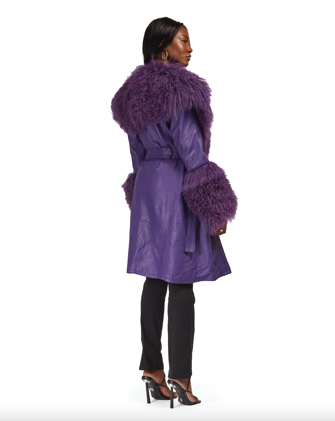 Leather Coat with Mongolian Fur Trim